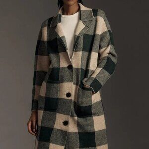 John + Jenn Plaid Sweater Coat (Green and Beige) - L